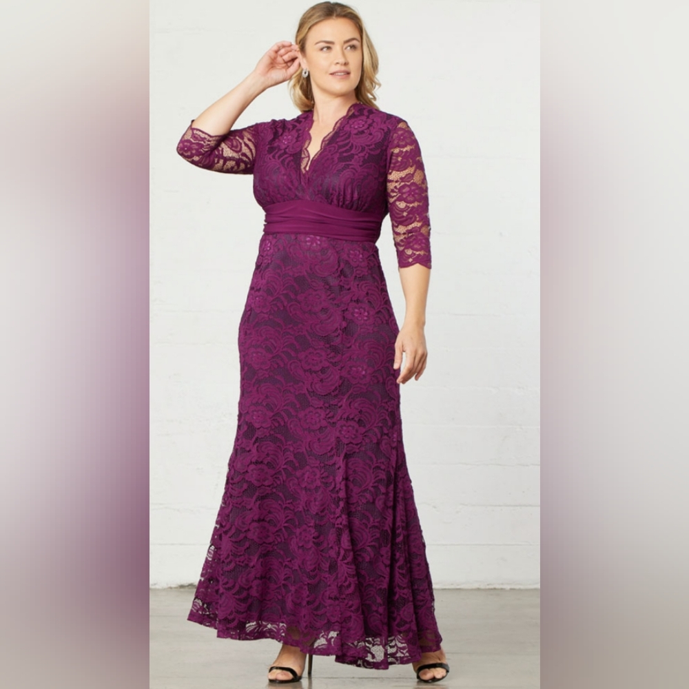 Kiyonna Screen Siren Lace Dress Rose Wine